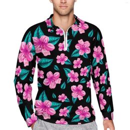 Men's Polos Tropical Floral Casual T-Shirts Man Hawaiian Flower Long Sleeve Polo Shirt Collar Y2K Spring Custom Big Size
