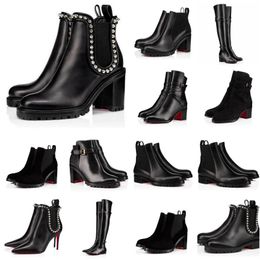 Inverno de luxo capahutta mulheres tornozelo botas preto bezerro couro vermelho designer bota apontou toe stiletto salto senhora chunky sole motocicleta botas festa casamento caixa