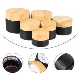 Packing Bottles Wholesale 5G 10G 15G 20G 30G 50G Black Frosted Glass Cosmetic Jars Cream Bottle Container With Plastic Wood Grain Er Otdd1