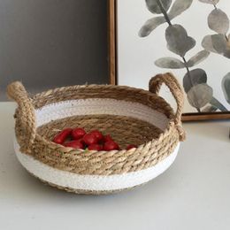 Storage Baskets Straw Basket Wear-resistant With Handle Round Home Organisation 2023