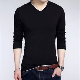 Men's Polos 2023 Fashion Brand T Shirts Men V Neck Street Wear Tops Trending Mercerized Cotton Korean Long Sleeve Tee Clothing