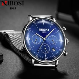 Wristwatches NIBOSI Brand Luxury Watches Mens Stainless Steel Waterproof Sport Chronograph Male Clock Quartz Watch For Men Reloj Hombre 230905