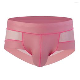 Underpants Men's Sexy Big Scrotum Pouch Boxer Shorts See Through Breathable Briefs Patent Leather Mesh Panties Seductive