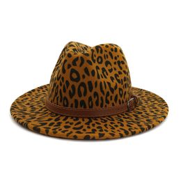 2021 Pop Cheap Whole Party Lady Felt Wool Chapeau Panama Fedora Hats Men Women Panama Style Jazz Trilby Hat with Leopard Print313J