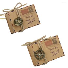 Gift Wrap 10/20/30CS Kraft Paper Aeroplane Mail Favour Candy Box Globe Compass For Guest Baby Shower Travel Bag Wedding Party Decor