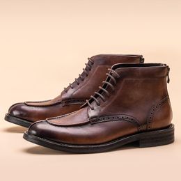 Boots Fashion British Style Men's Ankle Luxury Genuine Leather Designer Handmade Autumn Casual Business Shoes For Male
