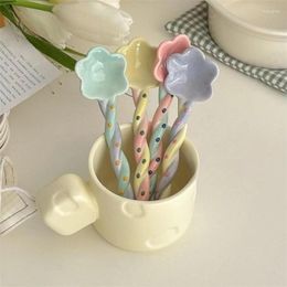 Spoons Korean-style Cute Twist Handle Ceramic Coffee Spoon Colour Twisted Hand-painted Dot Star Fairy Stick Dessert Stir