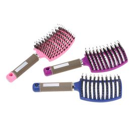 Spazzole per capelli Spazzola con setole di cinghiale ricurve Pettine Mas Districante Spazzola per capelli portatile per le donne Stile riccio dritto Goccia liscia Deli Dhen1