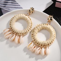 Dangle Earrings Bohemian Korean Geometric Round Shell Rattan For Women Exaggerated Handmade Elegant Fashion Beach Holiday