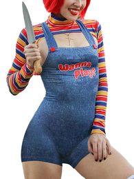 Women's Two Piece Pants Women Play Movie Character Bodysuit Chucky Doll Costume Set Halloween Costumes for Scary Nightmare Killer 230906