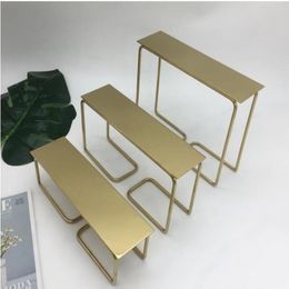Stainless steel three piece stool frame Commercial Furniture metal wire flow table high and low shoe bag display tables233v