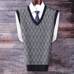 Men's Sweaters Cosy Elderly Men Sweater Sleeveless Vest V-neck Rhombus Print Warm Soft Stylish For Fall Spring Fashion