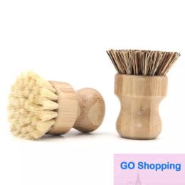 Fashion Handheld Wooden Brush Round Handle Pot Brush Sisal Palm Dish Bowl Pan Cleaning Brushes Kitchen Chores Rub Cleaning Tool