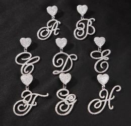 Iced Out Cursive Writing Letters Pendant Necklace Love Heart Hoop Charm with 24inch Rope Necklaces Zirconia Hiphop Jewelry ZZ