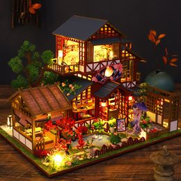 Doll House Accessories Diy Wooden Dollhouse Miniature Building Kit Doll Houses with Furniture Japanese Casa Dollhouse Handmade Toys for Girls Gifts 230905