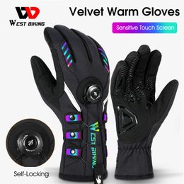 Cycling Gloves WEST BIKING sarung tangan hangat untuk pria olahraga sepeda motor MTB layar sentuh penguncian otomatis Ski musim dingin 230905