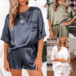 Spring Summer Silk Pajama Set Women Sexy Silk Sleepwear Home Suit Satin Pajamas Female Loose Lounge Wear Sets Pjs Women223U