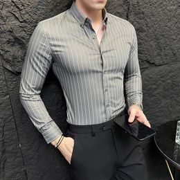 Men's Casual Shirts Top Quality Long Sleeve Social Striped Business Formal Wear Slim Fit Office Blouse Homme Plus Size 4Colors