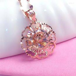 Pendant Necklaces Russia 585 Women's Purple Gold Flower Sparkling 18k Rose Plated Colourful Necklace Fashionable And Exquisite