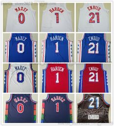 100% Stitched Basketball Jerseys James 1 Harden Joel 21 Embiid Tyrese 0 Maxey 2023-24 Team White Blue Red All Embroidery