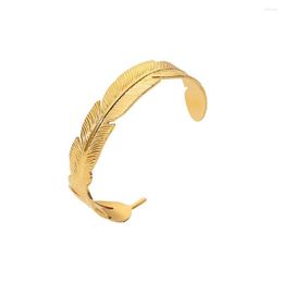 Strand Stainless Steel PVD 18K Gold Plated Tarnish Waterproof Leaves Bangles For Woman Jewellery Wholesale Trendy INS