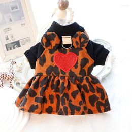 Dog Apparel Leopard Print Dress Clothes Traction Buckle Small Dogs Clothing Cat Autumn Winter Warm Skirt Fashion Girl Kawaii Pet Items