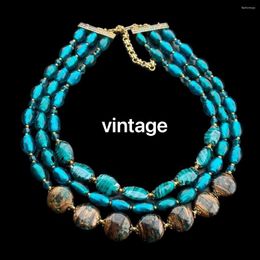Ожерелья с подвесками, древнее винтажное ожерелье из старого стекла с текстурой облака, инкрустация золотой фольгой, ретро трехслойное дизайнерское ожерелье