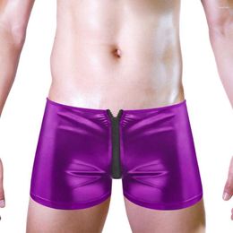 Underpants Mens Faux Leather Wet Look Underwear Boxer Brief Zip Open Crotch Gothic Boxers Shorts Breathable Gay Elastic Panties