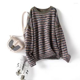 Women's Sweaters High-end Cashmere Women Oversized Ladies Fashion Striped Pullovers France Styles Chic Off Shoulder Jumper Knitted