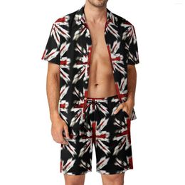 Men's Tracksuits British Flag Men Sets Flags Print Casual Shorts Fitness Outdoor Shirt Set Summer Hawaii Suit Short-Sleeved Plus Size