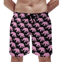 Men's Shorts Elephant Print Board Summer Pink Hearts Of Love Casual Beach Short Pants Sports Comfortable Graphic Swimming Trunks