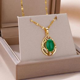 Pendant Necklaces Natural Green Stone Droplet Necklace For Women 18K Gold Plated Jewelry Body Decorate Chain Aesthetic Charm Accessories