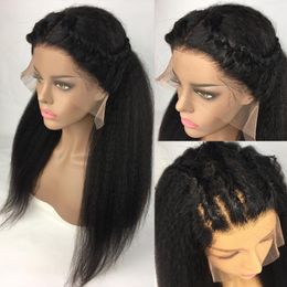 Kinky Straight Lace Front Human Hair Wigs 13X4 Transparent Lace Frontal Wigs Pre Plucked 150% Density Yaki Straight 360 full lace Wig