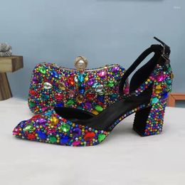 Dress Shoes Wedding Pumps Pearls Rhinestones With Matching Bags Multicoloured Crystal 8cm High Heels Party