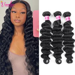 Lace Wigs Vanlov Bundel Rambut Gelombang Dalam Longgar Manusia Malaysia 1 3 4 Buah Remy Jalinan 230905