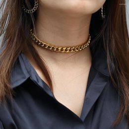 Chains 11mm Womens Necklace Big Chunky Curb Chain Choker Statement Gold Color Stainless Steel Fashion Jewelry Gift For Women LDN178A