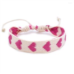Charm Bracelets Handmade Knitting Peach Heart-Shaped Lucky Red Rope Bracelet Adjustable Women Simple Men Couple Lovers Gift For Friend