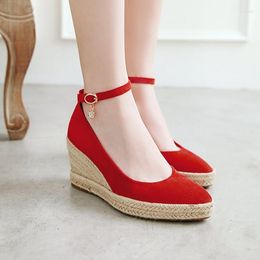 Dress Shoes PXELENA High Quality Women Wedge Heel Platform 2023 Spring Faux Suede Shallow Party Office Ladies Pumps