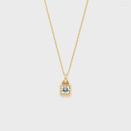 Pendant Necklaces Charm 925 Gold Plated Square Sea Blue Treasure Zircon Necklace Women's Jewellery Valentine's Day Gift Girl