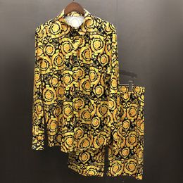 Men's Tracksuits Black Gold Floral Contrast Colour Pattern Print Beach Shirt Short Vintage Hawaiian Shirt Casual Long Sleeve Set Button Down 230906