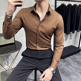 Men's Dress Shirts High Quality Solid Shirt Men Simple Long Sleeve Slim Fit Business Homme Social Casual Plus Size 4XL-M