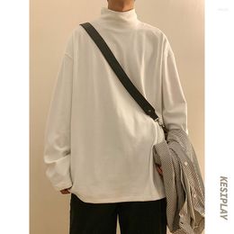 Men's T Shirts Turtleneck Long Sleeved Shirt Men Baggy Solid Color Imitation Dralon Fabric Harajuku Korean Fashion Sweatshirts