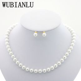 Wedding Jewellery Sets WUBIANLU Charming Women 8mm White Akoya Cultured Shell Pearl Necklace Earring Aet Jewellery Wholesale And Retal 230906