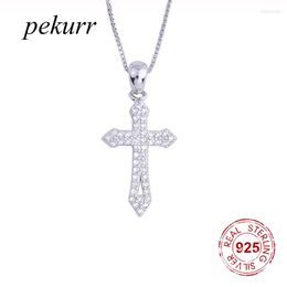 Chains Pekurr 925 Sterling Silver Hollow Big Tip Zircon Cross Necklaces For Women Long Chain Collar Female Pendants Fine Jewellery