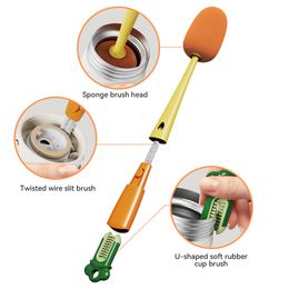 Mops 3 In 1 Bottle Cleaning Brush Sponge Gap Cleaner Long Handle Cup cleaner For Mug Cover Kitchen Tool 230906