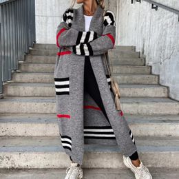 Women's Sweaters Spring Knitted Cardigan Women Striped Patchwork Autumn Winter Elegant Long Outerwear Maxi Y2k Sweater Coat Soft Jacket 230906