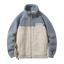 Men's Jackets Male Jacket Coats Oversized Casual Fleece Coat Men Outerwear Lamb Wool Streetwears Patchwork Winter