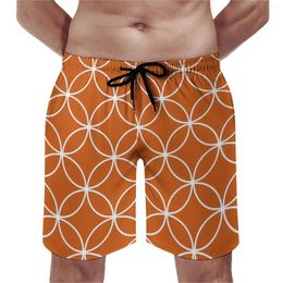 Men's Shorts Board Circles Crossing Fashion Swim Trunks Orange And White Quick Dry Running Surf Quality Large Size Beach