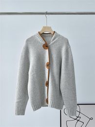 Women's Jackets 2023 Women Contrast Colour Single Breasted Jacket Autumn Ladies Loose Casual O-Neck Simple Grey Knit Coat