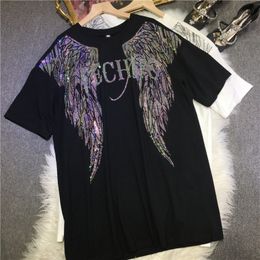 Women's Plus Size TShirt L4XL Wings Luxury T Shirt Woman Clothes 150 KG Cool Streetwear Y2K Black White Brand Tshirt Top Summer 230906